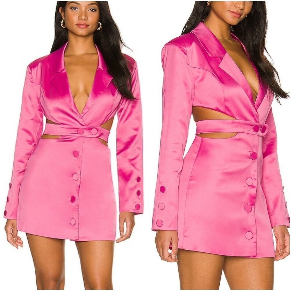 For Love & Lemons Marie Blazer Mini Dress Pink Size Medium Button Cut Out